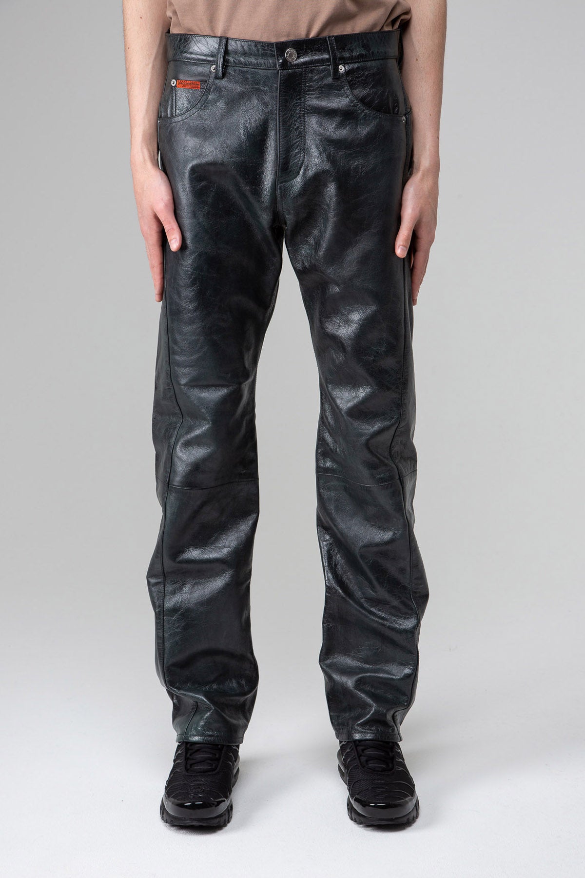 BLACK LEATHER PANTS WITH WHITE STARS TO MEN